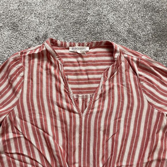 BCBGeneration Blouse Shirt womens Small Red White Striped Rayon Boho Casual Top - Picture 3 of 9